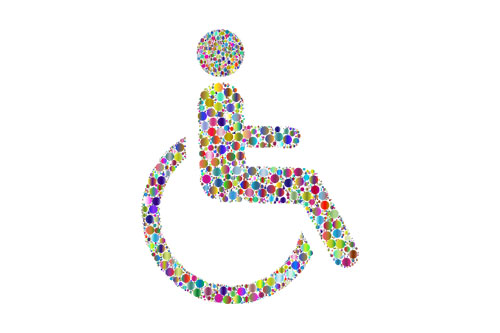 Disabled sign made up of multi-coloured blobs